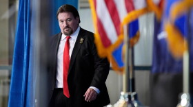 FILE - Nevada GOP chair Michael McDonald walks on stage before speaking ahead of Republican presidential candidate former President Donald Trump at a campaign event, Jan. 27, 2024, in Las Vegas.