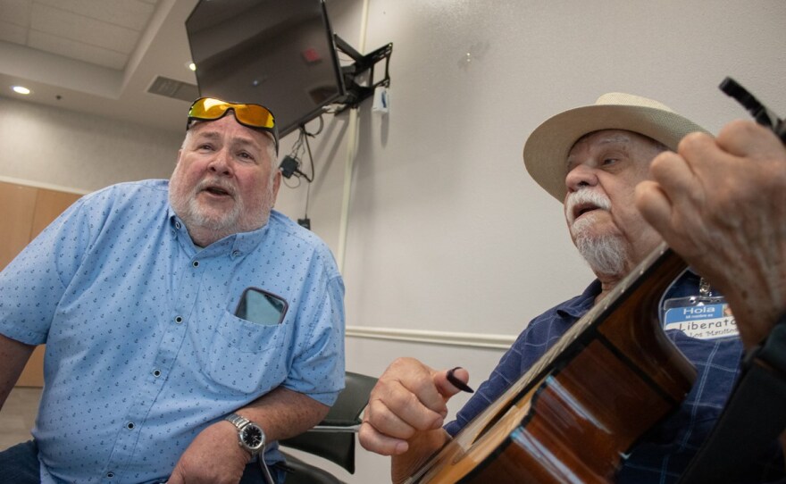 Arturo Anaya Gonzalez (left) and Liberato Correa Ramos sing and play classic Mexican music Friday, May 23, 2025, in Sacramento.
