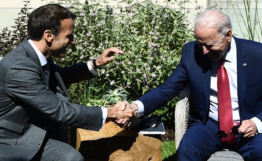 Biden and French President Emmanuel Macron had a chummy seaside chat during this summer's G-7 meeting.