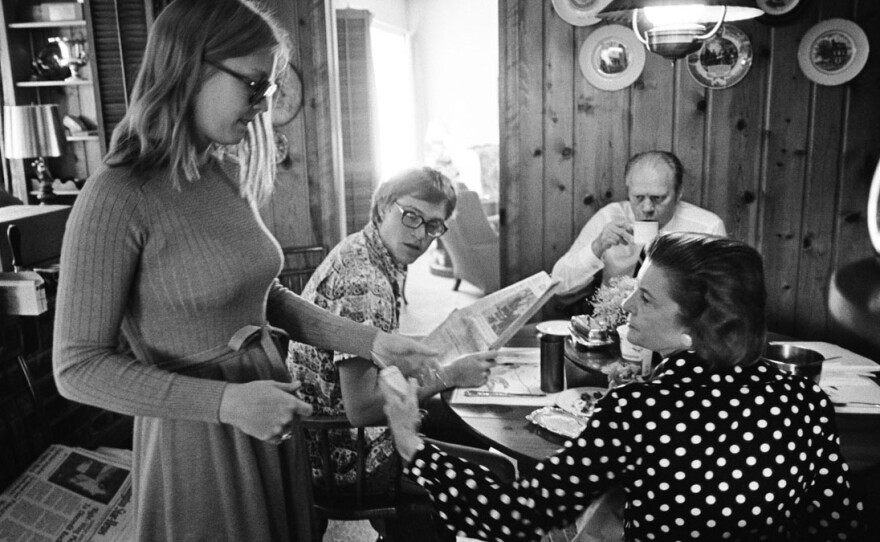 President Gerald Ford and First Lady Betty Ford, with Jack and Susan Ford at their Alexandra, Va. home on August 12, 1974. The Ford family lived there for ten days until the executive mansion was ready.