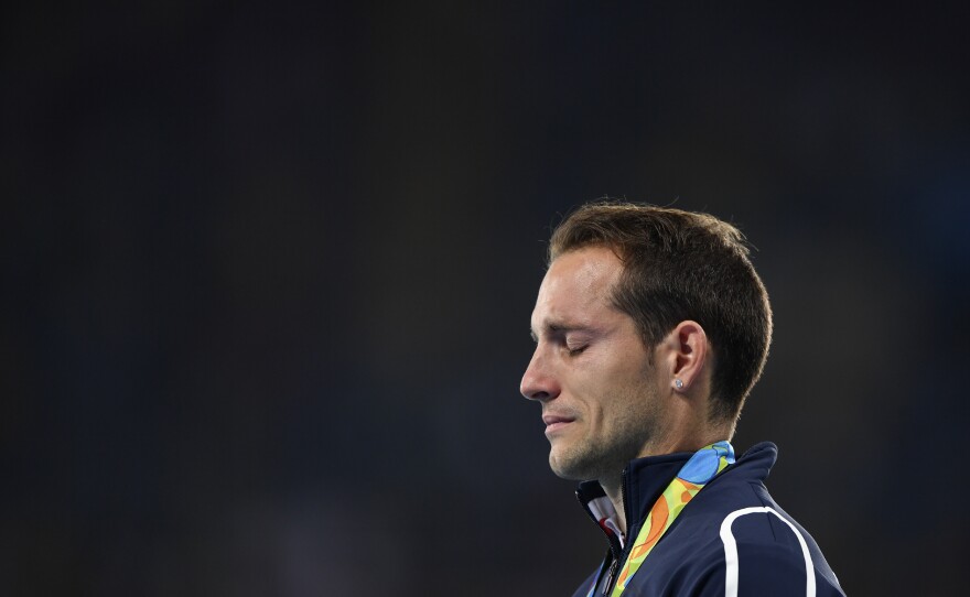 France's Renaud Lavillenie was moved to tears by the crowd's booing during the medal ceremony for the men's pole vault on Wednesday. Lavillenie won silver in the event.