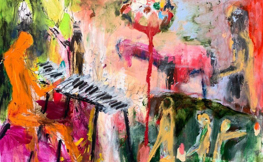 The album art for local musician Kelly Einbinder's improvisational piano album is a painting (oil stick and ink) by Einbinder. "Music for Stuck Bodies" comes out Apr. 9, 2021.