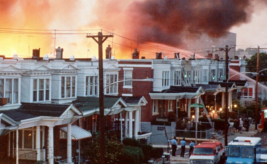 Philadelphia row houses burn in May 1985, after officials dropped a bomb on the MOVE house.