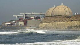 Pacific surf rolls in under the nuclear reactors of the San Onofre Nuclear Generating Station in northern San Diego County, April 25, 2001. 