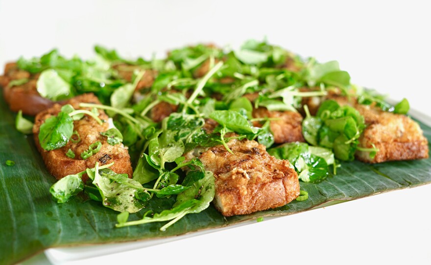 Shrimp and Jerusalem Artichoke Toast with a Watercress Salad