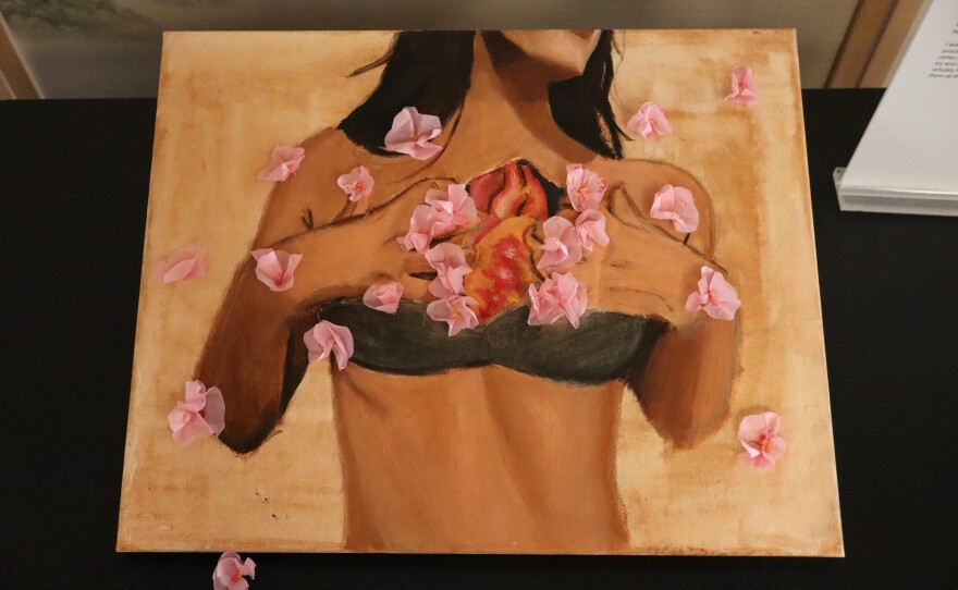 Artwork by San Ysidro High School student Amy Vargas is on display at the Japanese Friendship Garden and Museum in Balboa Park on Thursday, Feb. 12, 2026.