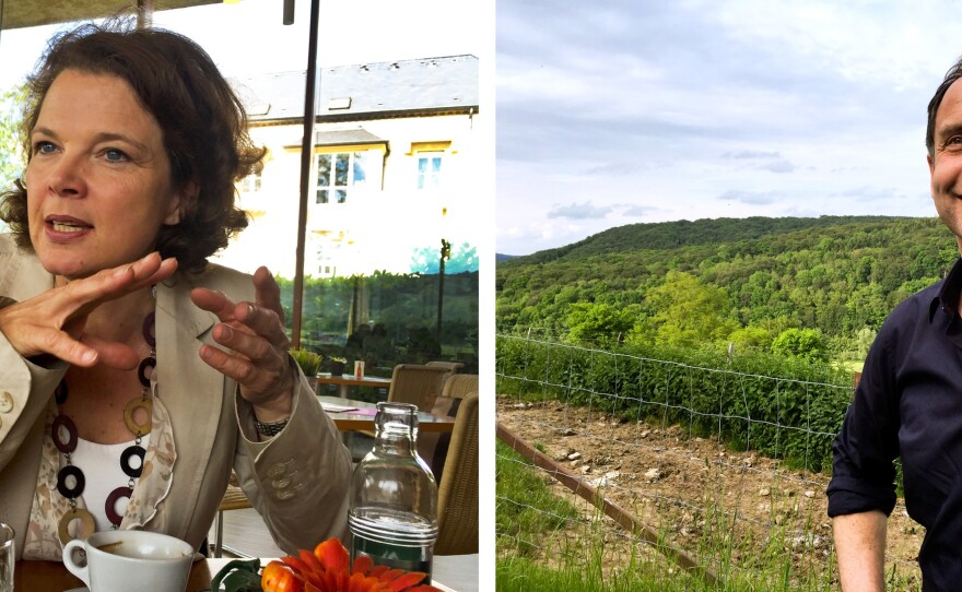 Martina Kneip (left), director of the European Museum in Schengen, holds dual citizenship with Germany and Luxembourg. She speaks French and Luxembourgish. Carlo Hein (right), makes apple cider that can be sold in other EU countries with no tariffs.