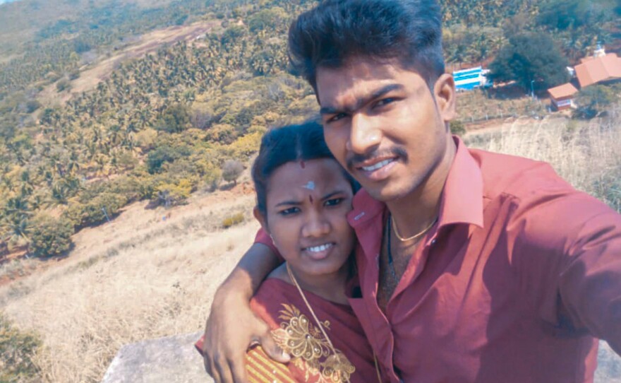 Ezhil Arasi (left) and Ranjith Kumar. The pandemic kept her from her pregnancy checkups. Their baby was born with an intestinal blockage that required surgery and died during the procedure. Doctors told Ranjith that if his wife had been examined regularly during her pregnancy, there could have been a different outcome.