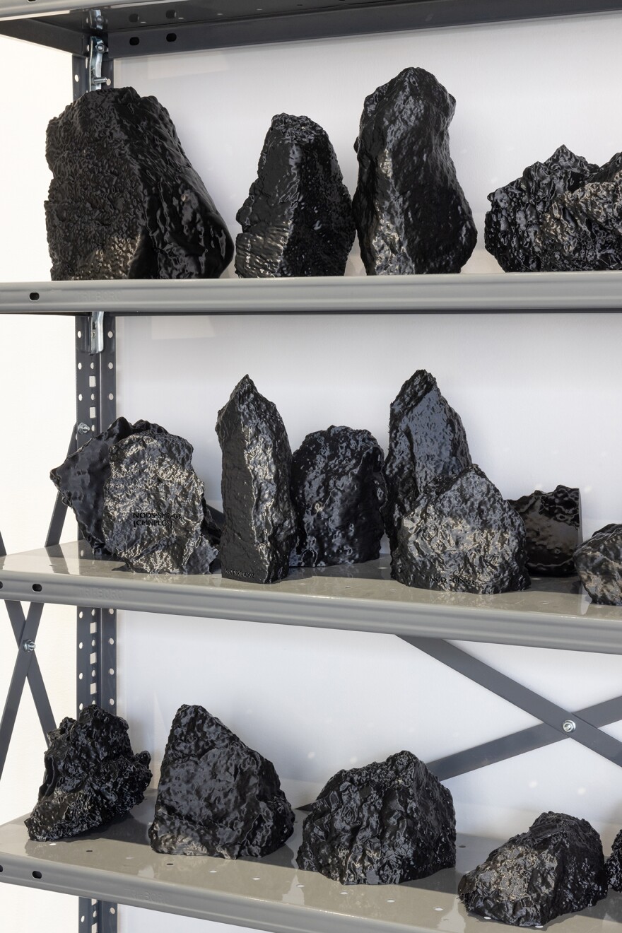 Detail of Nolan Oswald Dennis' "Isivivane" project — 3D-printed rocks evoking a type of cairn — is shown in an undated photo.