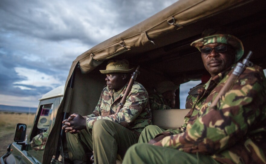 A ranger anti-poaching unit at the Mara Conservancy at Maasai Mara National Reserve Kenya.