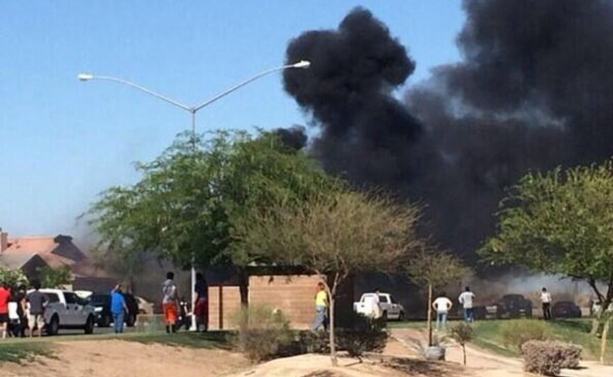 Photo of a military aircraft crash on June 4, 2014 in Imperial Valley, California.