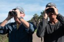 Rick Grove, left, and David Trissel — two of San Diego County's top birders — spot birds near Robb Field in Ocean Beach on Dec. 18, 2025.