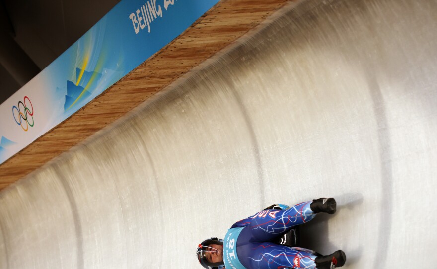 Emily Sweeney of Team USA slides during training on day one of the Beijing 2022 Winter Olympic Games at National Sliding Center on February 05, 2022 in Yanqing, China.