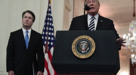 President Donald Trump with Supreme Court Justice Brett Kavanaugh, speaks before a ceremonial swearing-in in the East Room of the White House in Washington, Monday, Oct. 8, 2018. 
