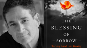 San Diego Rabbi Ben Kamin in an undated photo next to an image of his new book "The Blessing of Sorrow."