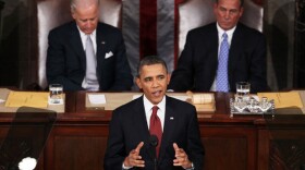 President Obama, flanked by Vice President Biden and Speaker of the House John Boehner, delivers his State of the Union speech Tuesday in Washington.