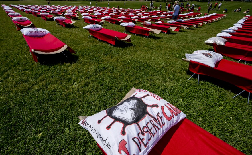 Patients and advocates for people suffering from long COVID and myalgic encephalomyelitis/chronic fatigue syndrome hosted an installation of 300 cots in front of the Washington Monument on the National Mall in Washington, D.C., in May, to represent the millions of people suffering from post-infectious disease.