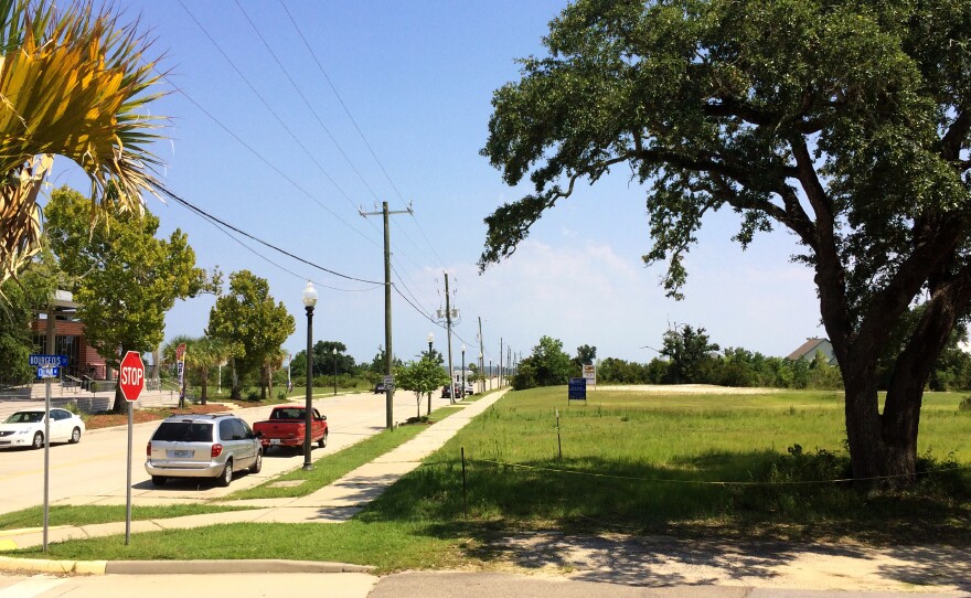 A view of Coleman Avenue, looking south, from the ground floor of City Hall in Waveland, Miss. This used to be the main downtown thoroughfare. There were 29 businesses on the street before Hurricane Katrina; today there are just six.