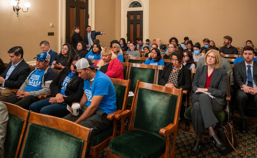 Attendees at the Budget Subcommittee No. 2 Human Services hearing at the state Capitol in Sacramento on March 20, 2024. Gov. Gavin Newsom recently proposed cuts to the CalWORKs program.