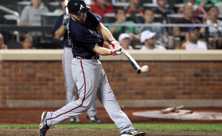 After being called up to play for the Atlanta Braves in 2009, Reid Gorecki batted in a run against the New York Mets at Citi Field.