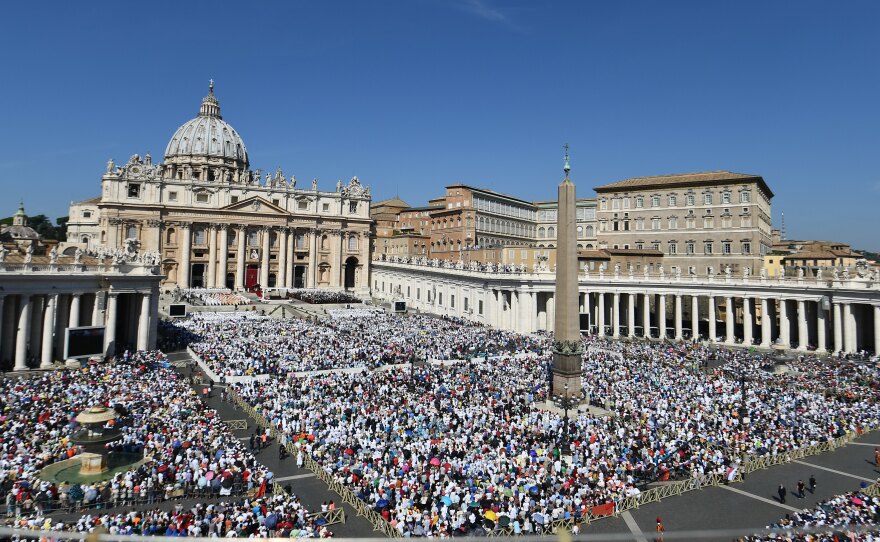 Tens of thousands attend the Holy Mass and canonization of Mother Teresa of Kolkata, on Saint Peter Square in the Vatican, on Sunday.
