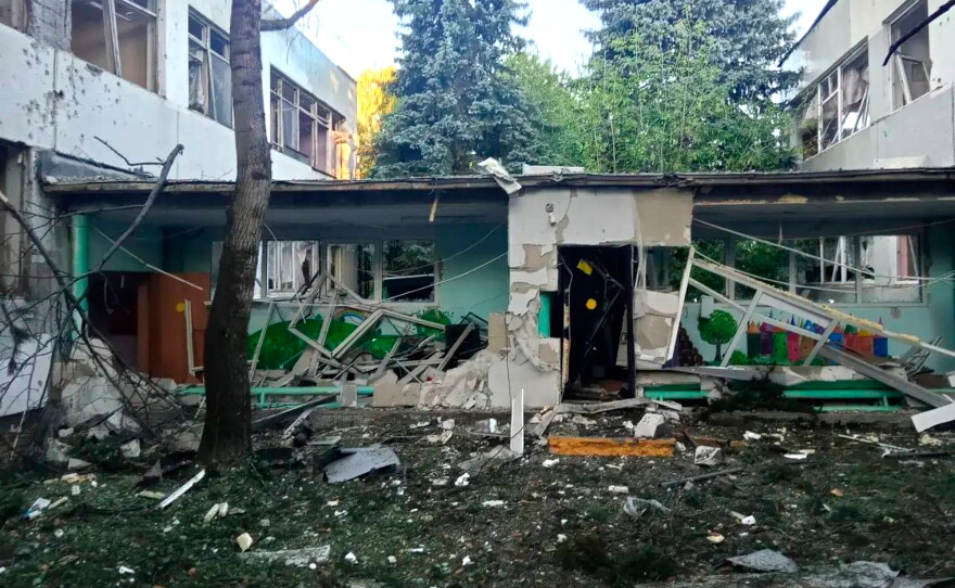 This photo, released by Moscow Region Governor Andrei Vorobyev's official telegram channel, shows a building damaged during a Ukrainian drone attack in Elektrostal, Moscow region of Russia, on Saturday, July 18, 2026.