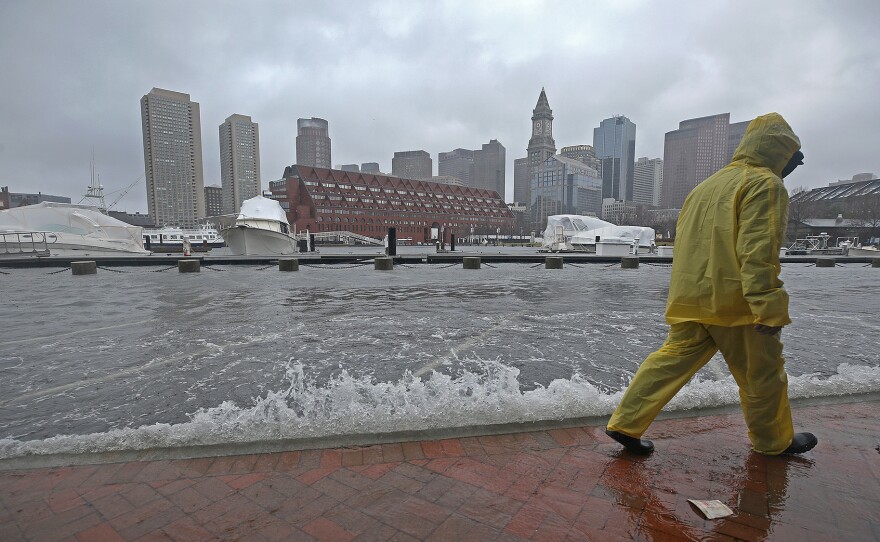 Flooding in Boston's North End during a nor'easter storm on March 2, 2018. A new government report suggests floods will become more common over the next century.