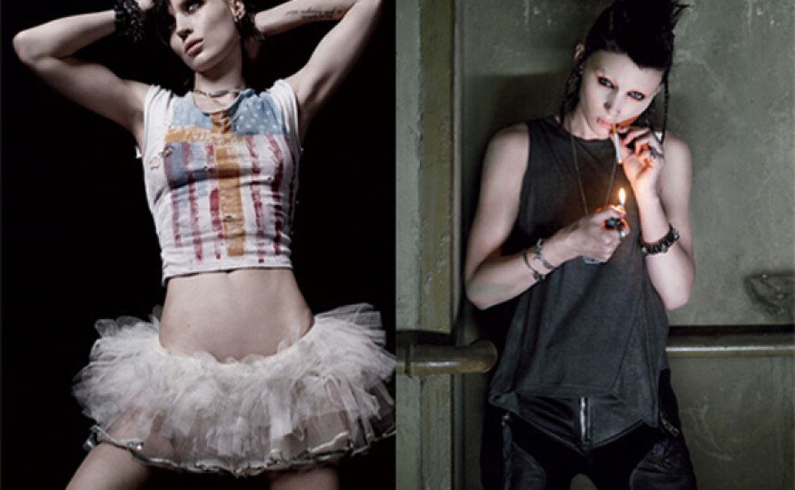 Rooney Mara trying to show the feminine and tough sides of Lisbeth Salander in a magazine photo shoot selling her as Larsson's heroine. A tutu? Really?
