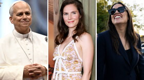 From left: Pope Leo, someone who is a correct answer, AOC.