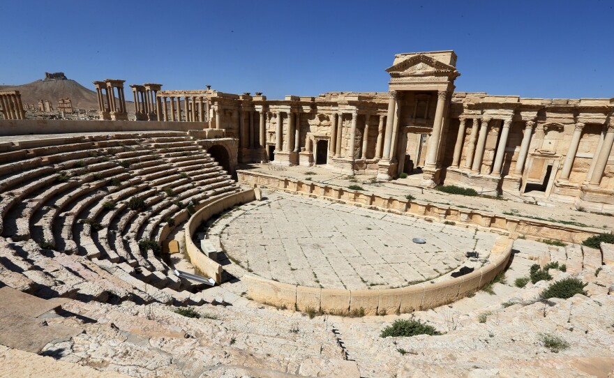 At the Roman amphitheater in Palmyra, shown on Thursday, is one of the few archaeological sites at Palmyra that appears relatively undamaged after the Islamic State's 10-month domination of the city. ISIS used the location as a backdrop for propaganda films of children shooting captive Syrian soldiers in the head.