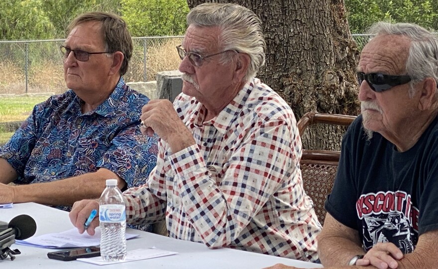 Ramona Cemetery District board members Daniel Vengler (left), William Biggs (right) and Robert Stuckey (right) at a recent board meeting.