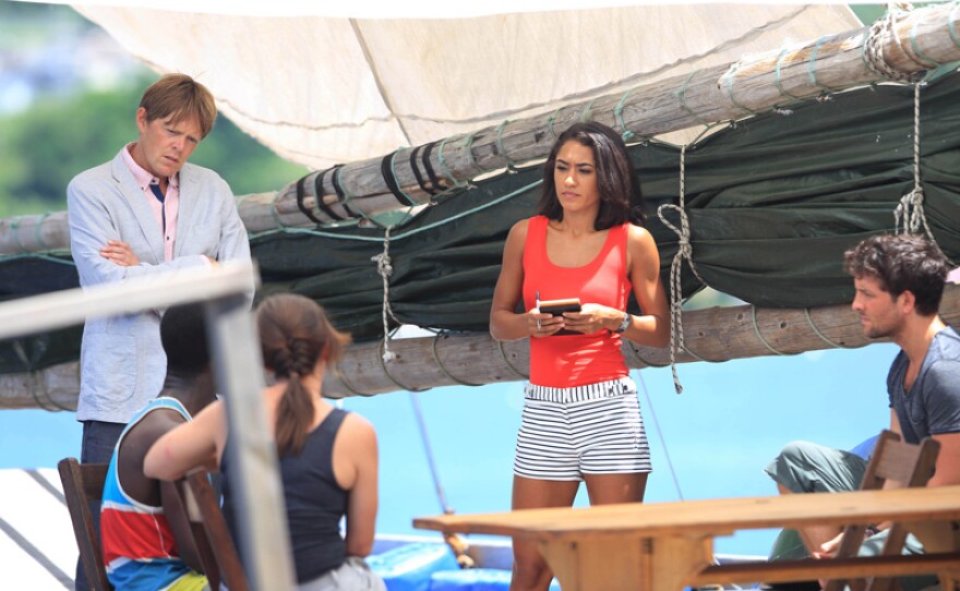 L-R) Humphrey (Kris Marshall) and Florence Cassell (Josephine Jobert) investigate the murder of a marine salvage hunter.