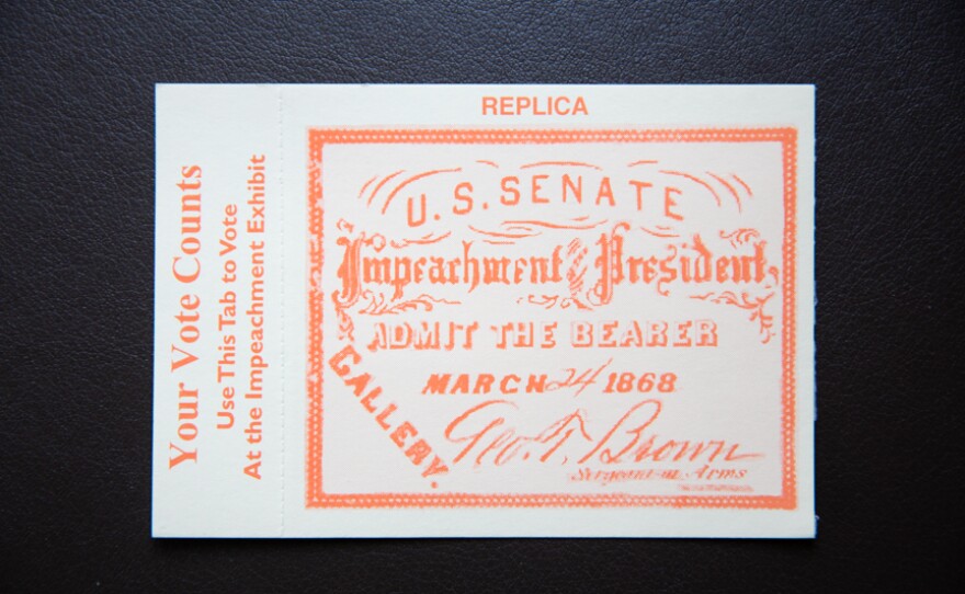 A replica of an impeachment ballot which visitors can use to cast their vote on whether Johnson deserved to be impeached, at the Andrew Johnson National Historic Site in in Greeneville, Tenn.