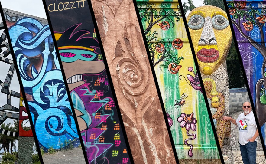 collage of several public artworks across San Diego.