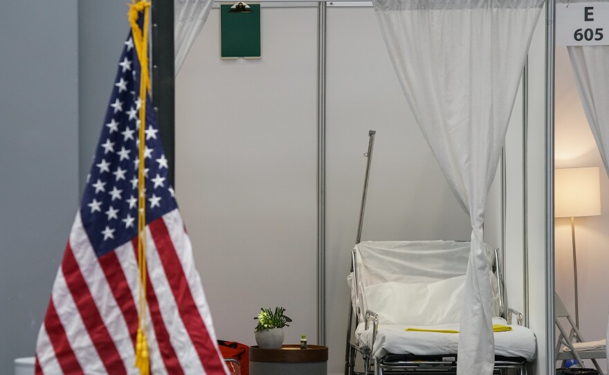 An improvised hospital room at the Jacob K. Javits Convention Center, which is being turned into a hospital to help fight coronavirus cases in New York City.