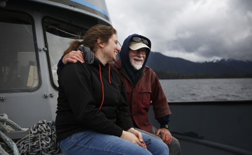 Charlie and his daughter Adrienne, 27. Charlie says he bought the Alexa K because the boat's bulwarks were high enough that Adrienne and her sister, Berett, couldn't fall off.
