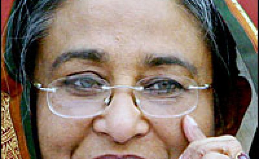 Bangladesh's former Prime Minister Sheikh Hasina, pictured here in January, was arrested Monday on extortion charges.