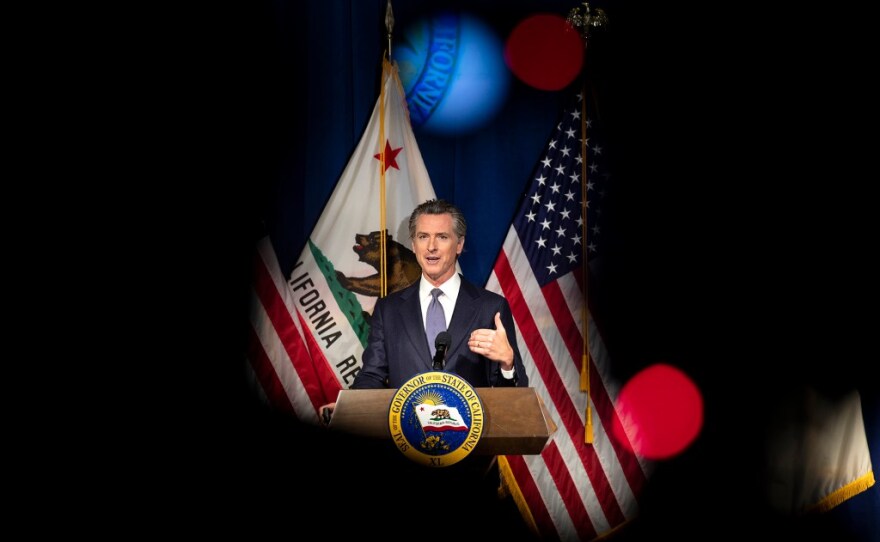 Gov. Gavin Newsom holds a nearly three-hour press conference to unveil his budget proposal for 2022-23 in Sacramento on Jan. 10, 2022.