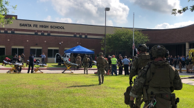A photo of the scene at Santa Fe High School near Houston, Texas after a shooting is shown in this image, which was tweeted out by the Harris County Sheriff Department, May 18, 2018. 
