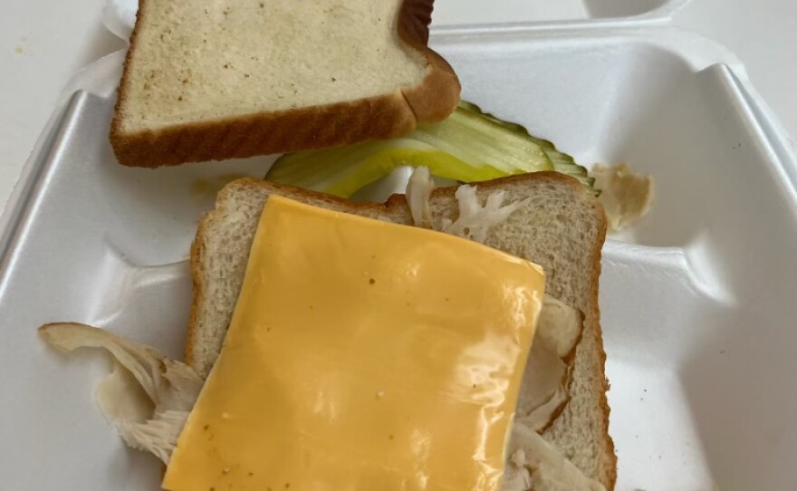 A meal provided in the mess hall at the Veterans Village of San Diego rehab center in March 2022.