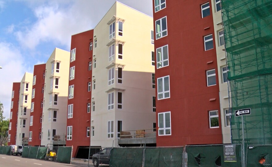 An affordable housing development designed for seniors and low-income families is under construction in City Heights, Mar. 10, 2022.
