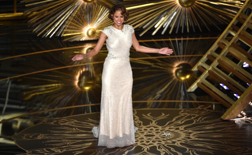 Actress Stacey Dash walks on stage during the Oscars.
