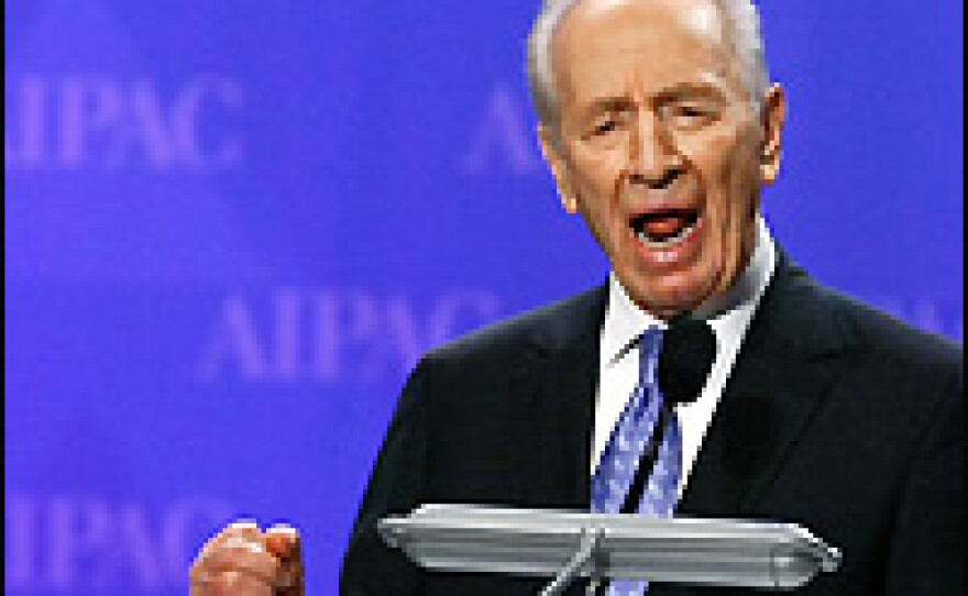 Israeli President Shimon Peres addresses the annual policy conference of the American Israel Public Affairs Committee, a powerful pro-Israel lobbying group, Monday in Washington, D.C.