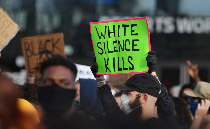 White Fragility author Robin DiAngelo says the question white people should be asking themselves is not: Have I been shaped by race, but how have I been shaped by race? Above, protesters at a "Black Lives Matter" demonstration on June 1, 2020 in New York.