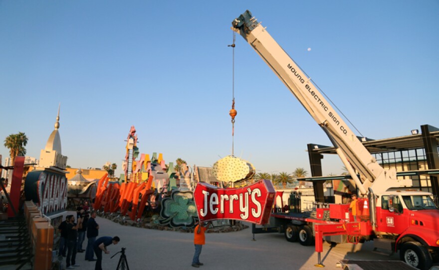 The restored Jerry’s Nugget sign in its permanent home at the Neon Museum’s Boneyard in Las Vegas.