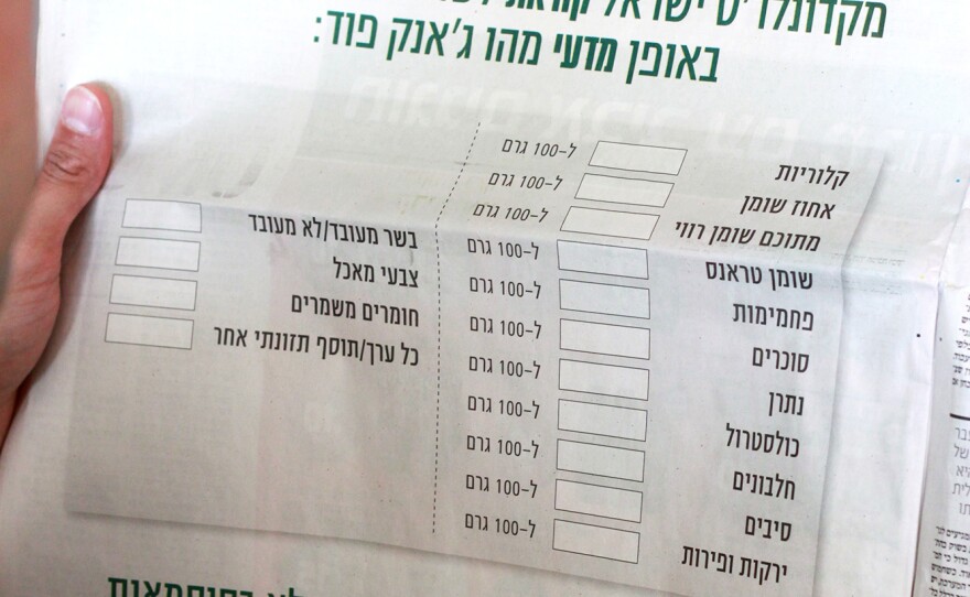 The message at the bottom of the Israeli newspaper ad by McDonald's is directed at Israel's health minister: "When unhealthy food is defined scientifically and not according to slogans, you will be able to prove that McDonald's Israel is the exact opposite of junk food."