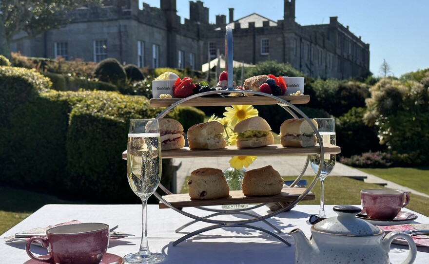 A high tea spread in Cornwall, England.