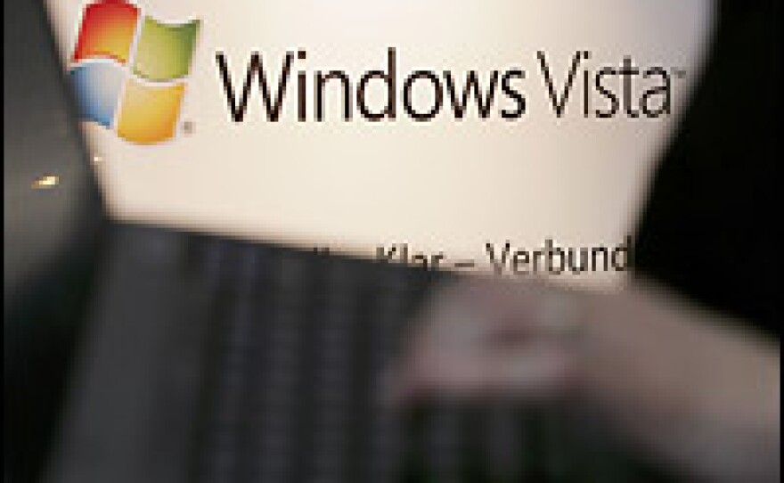 An advertisnment for Microsoft's next operating system, "Windows Vista," is seen at the 2006 CeBIT information technology fair in Germany.