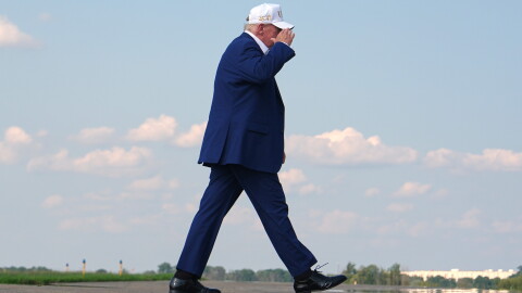 President Donald Trump walks to board Air Force One at Morristown Airport, Sunday, Aug. 9, 2026, in Morristown, N.J.
