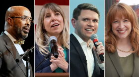 Some Democratic candidates have made faith central to their congressional campaigns, including (from left) Frederick Haynes, Sarah Trone Garriott, James Talarico and Lindsay James.